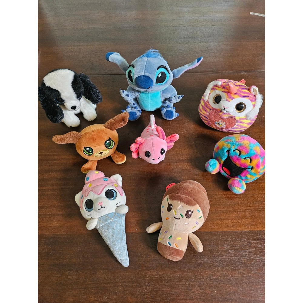 Disney Ty Plush Toy Lot Kids Small Stitch Axolotl Cat Dog